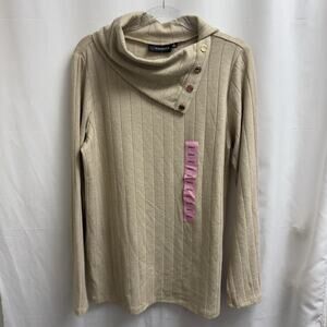 Rafaella Women's Cozy Sweater-like Cowl Neck Knit Top Size Small Wheat Heather